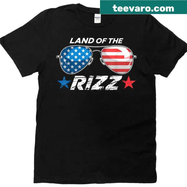 Funny T-shirt featuring sunglasses over the American flag for Fourth of July