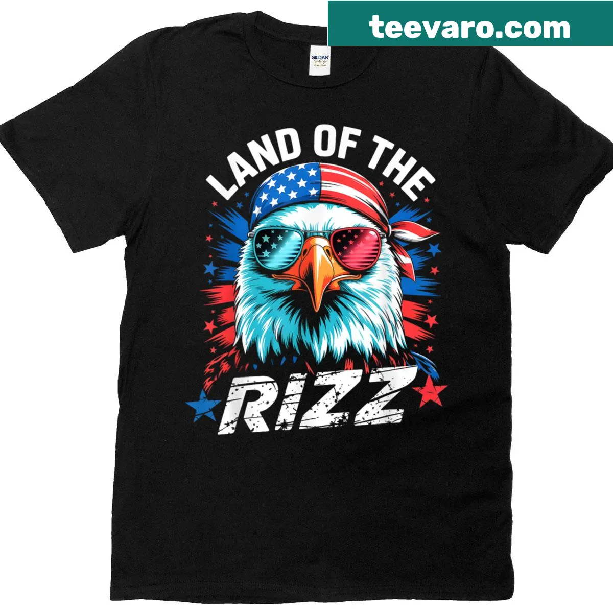 Funny eagle t-shirt with American flag design for July 4th — on a men's t-shirt