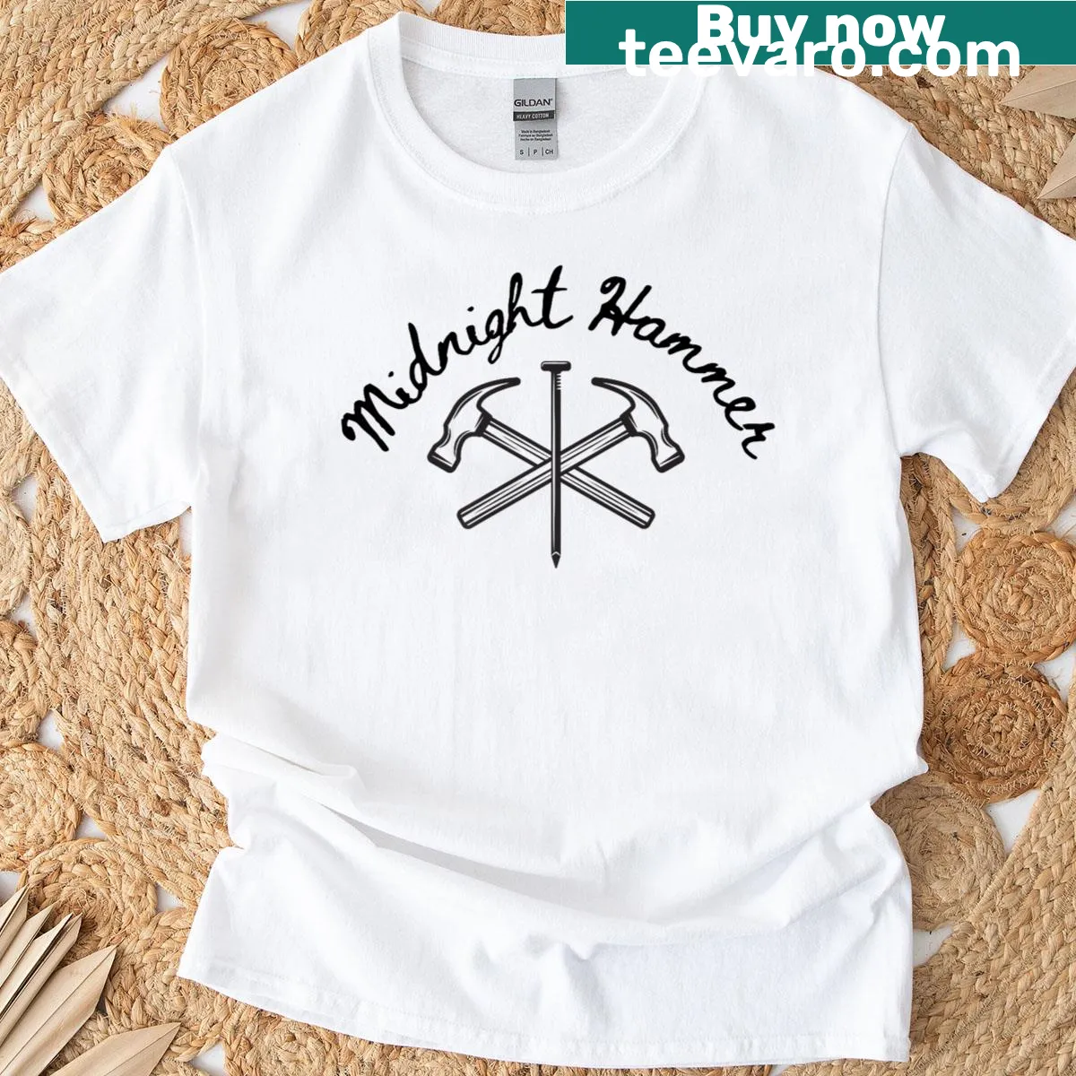 Patriotic T-shirt with a hammer graphic and American motifs — on a men's t-shirt