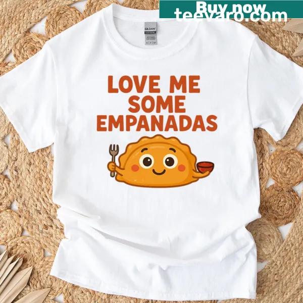 Charming illustration of empanadas on a T-shirt, celebrating food culture.
