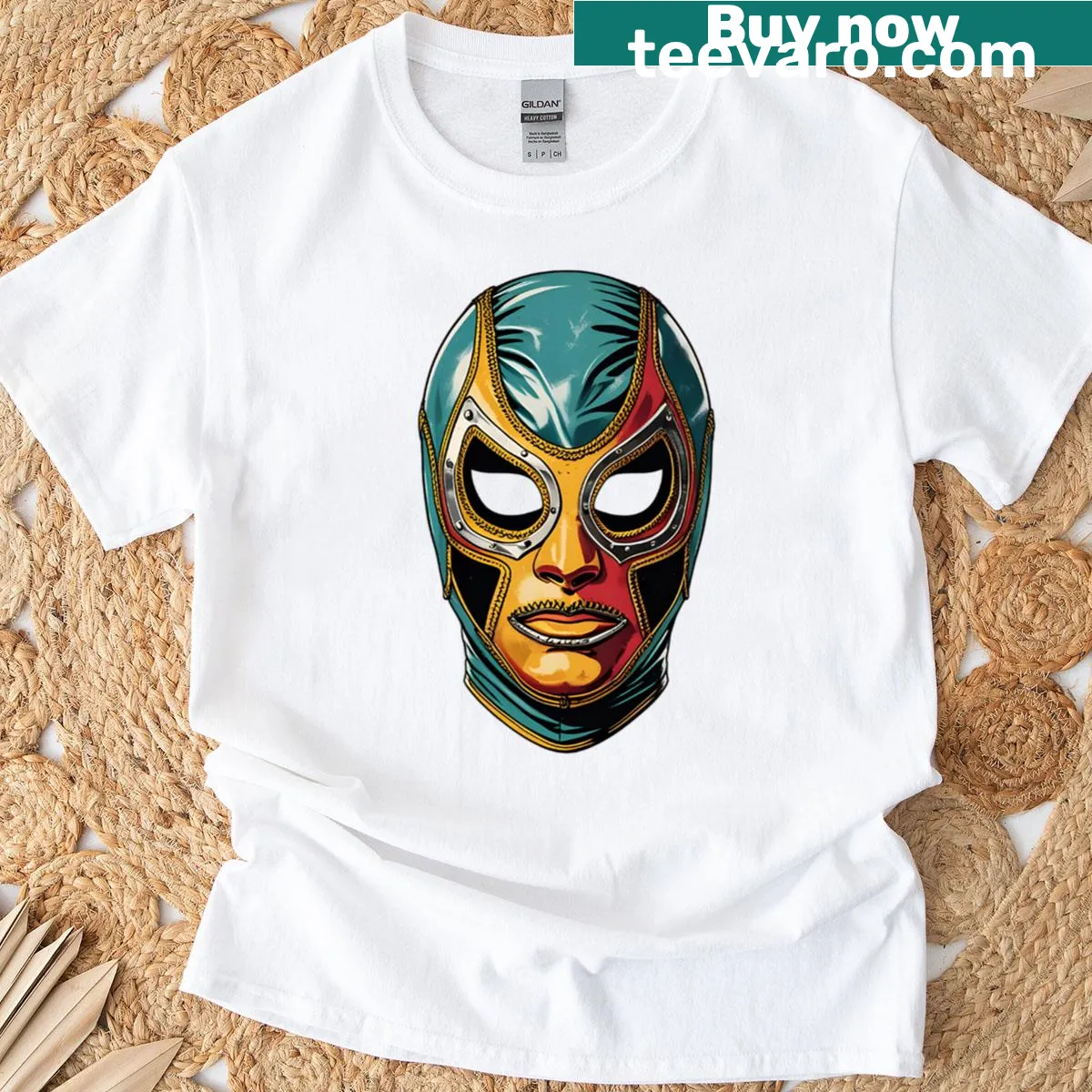 Lucha libre mask T-shirt with wrestling design — on a men's t-shirt
