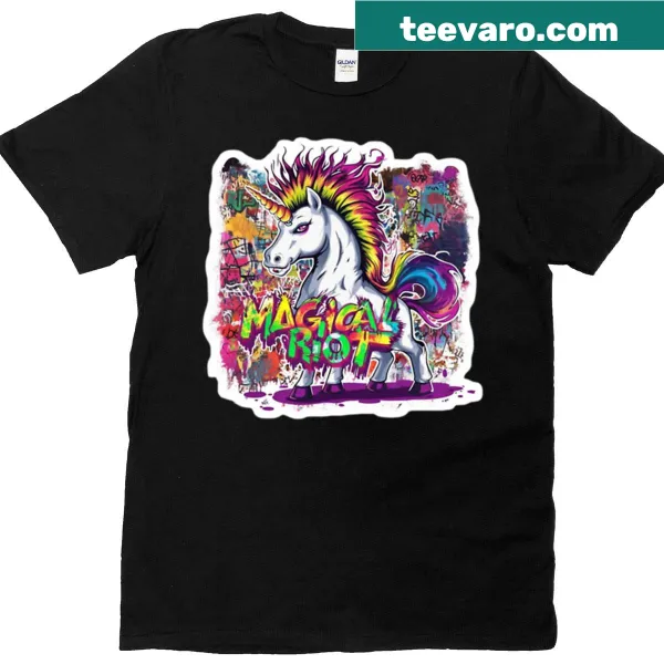 Edgy graphic of punk unicorns on a T-shirt