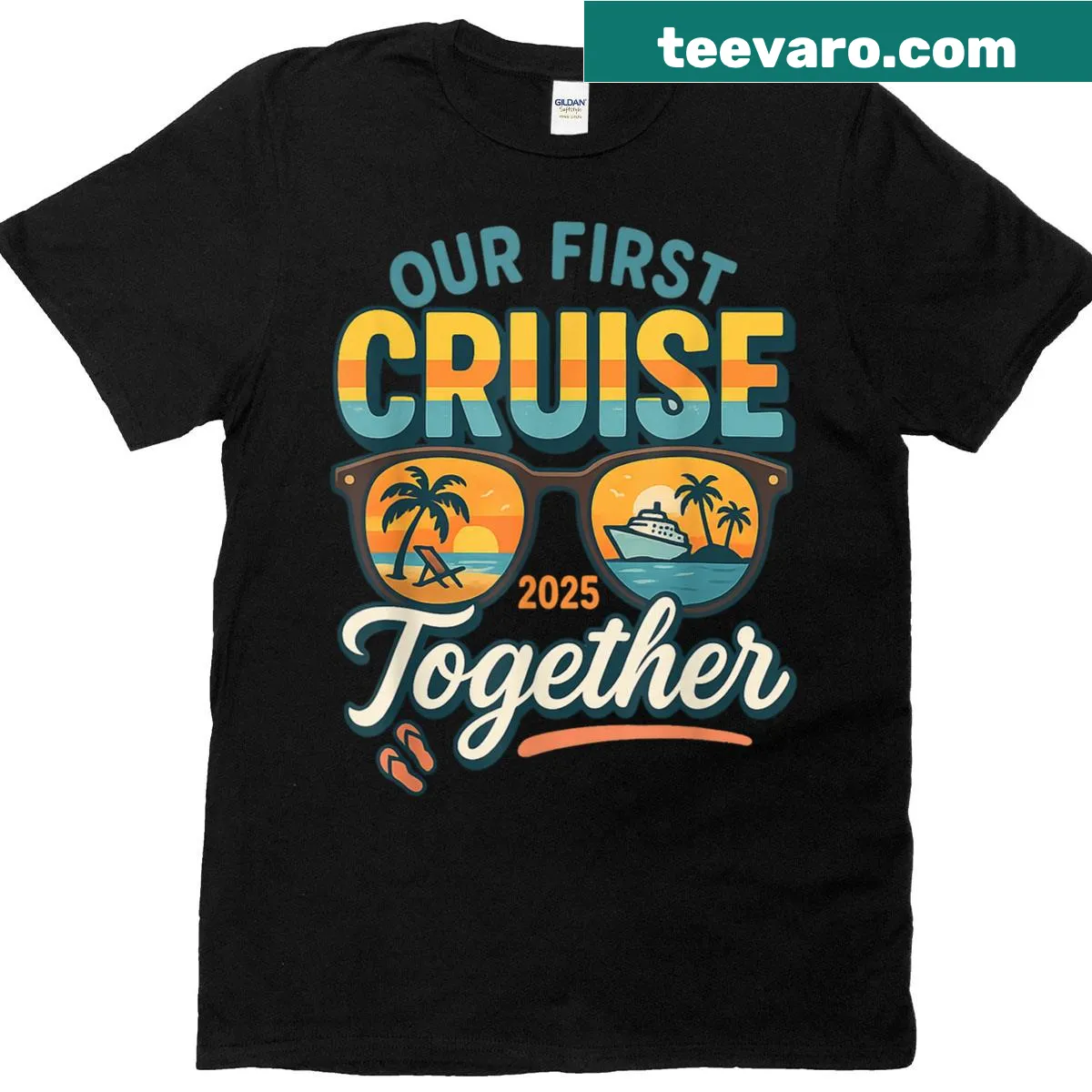 Matching couples cruise T-shirt with playful typography. — on a men's t-shirt