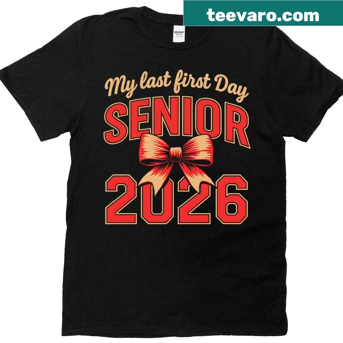 Playful typography t-shirt celebrating the last first day of school for seniors. — on a men's t-shirt