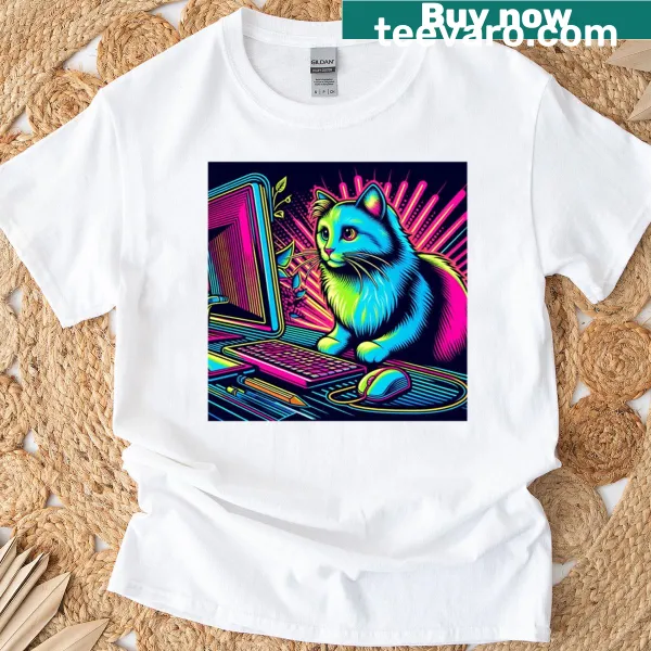 Cute cat illustration on an oversized t-shirt