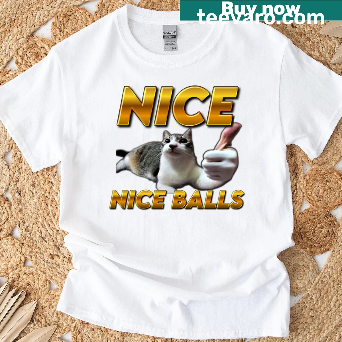 Cartoon cat giving thumbs up graphic on t-shirt — on a men's t-shirt