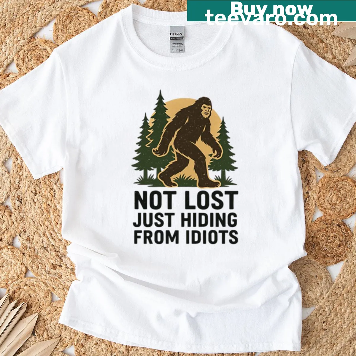 Text design saying 'Not Lost Just Hiding From Idiots' on t-shirt — on a men's t-shirt