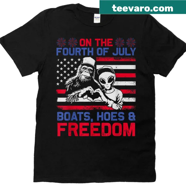 Funny Fourth of July t-shirt with quirky phrase about Bigfoot