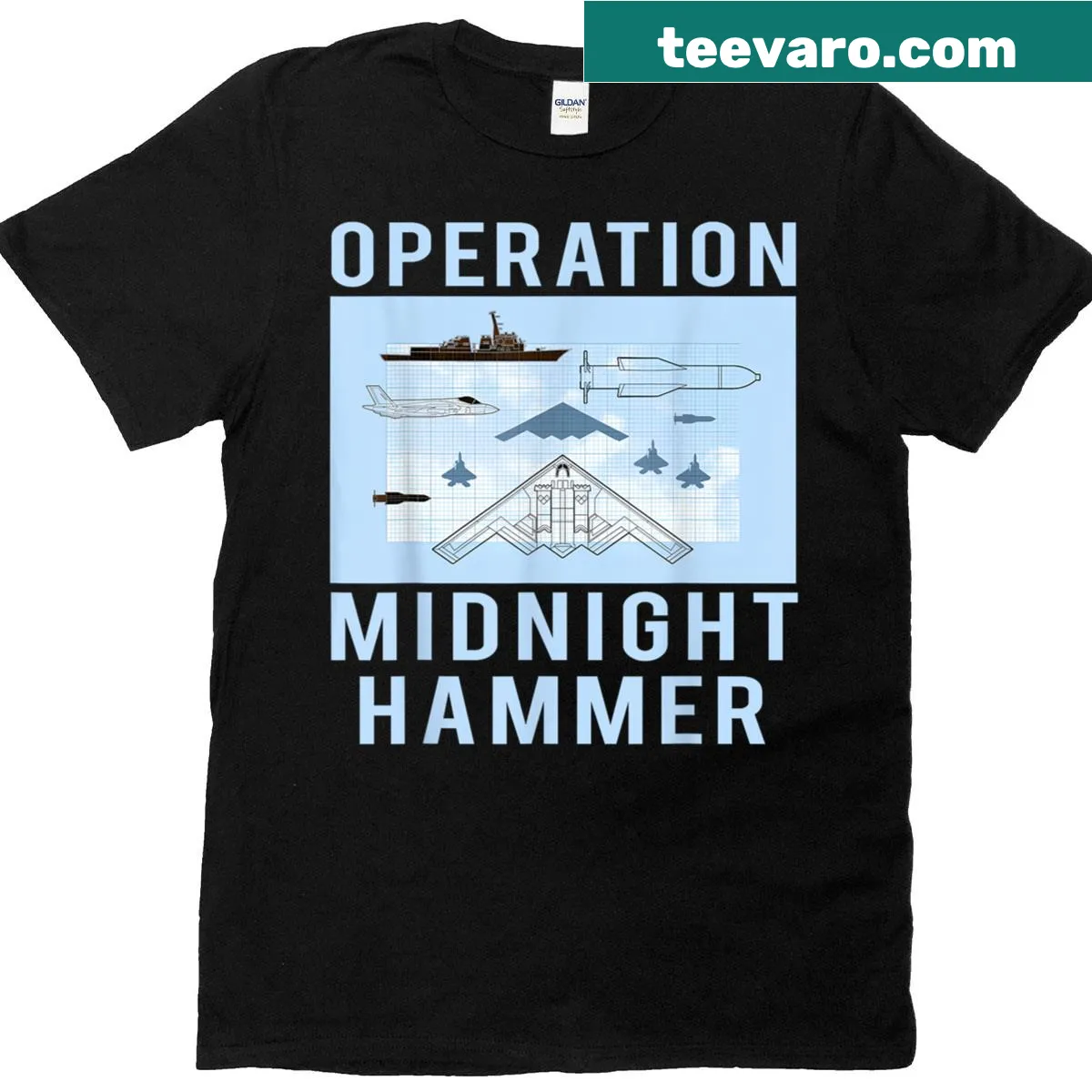 Military-themed t-shirt featuring bold text — on a men's t-shirt