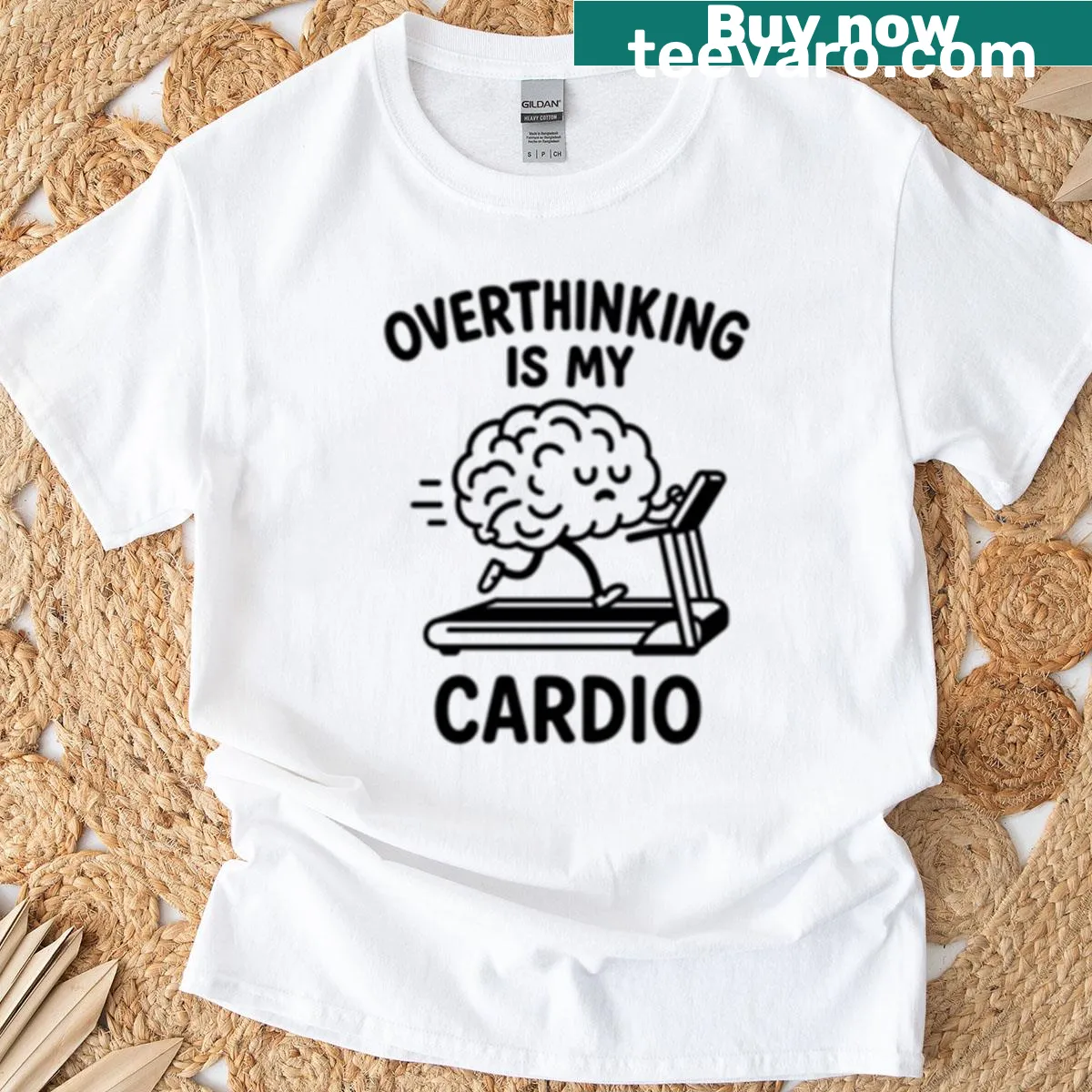 T-shirt with the humorous phrase 'Overthinking Is My Cardio'. — on a men's t-shirt