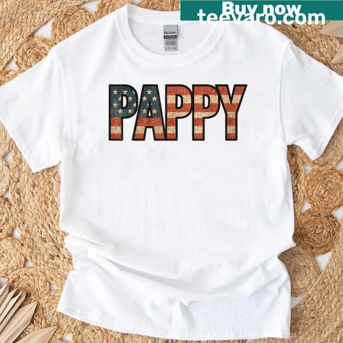 American flag pattern printed on a casual t-shirt — on a men's t-shirt