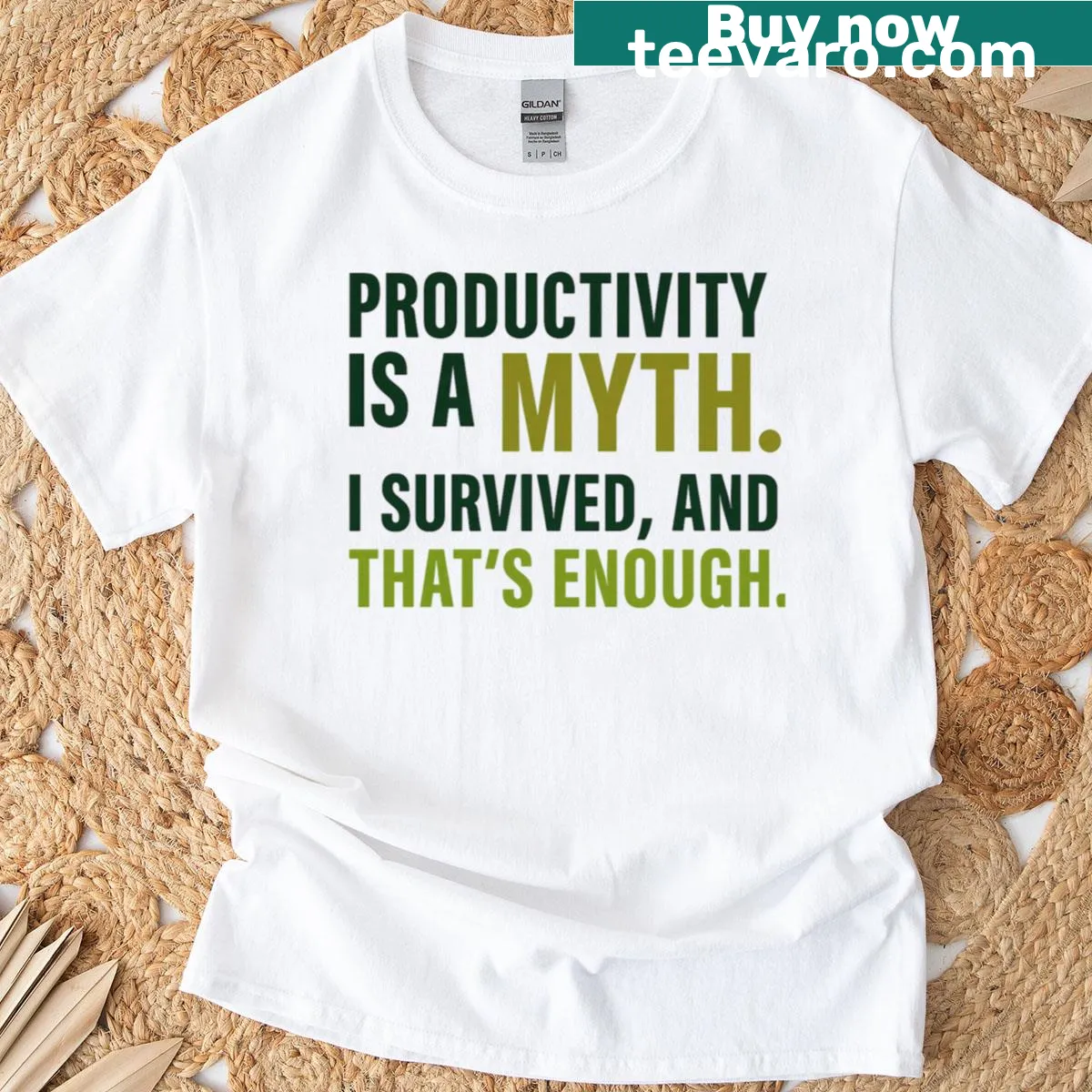 Oversized T-shirt with the quote 'Productivity Is A Myth' in bold text — on a men's t-shirt
