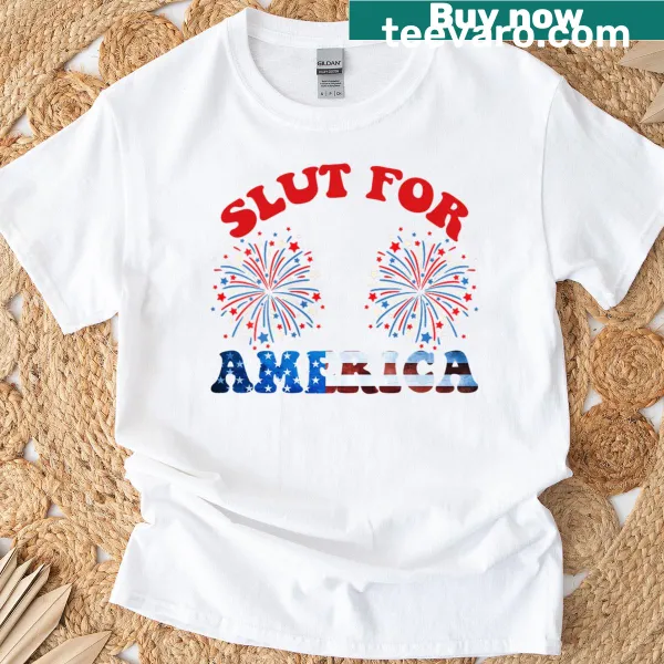 Bold typography t-shirt in red, white, and blue colors for Independence Day