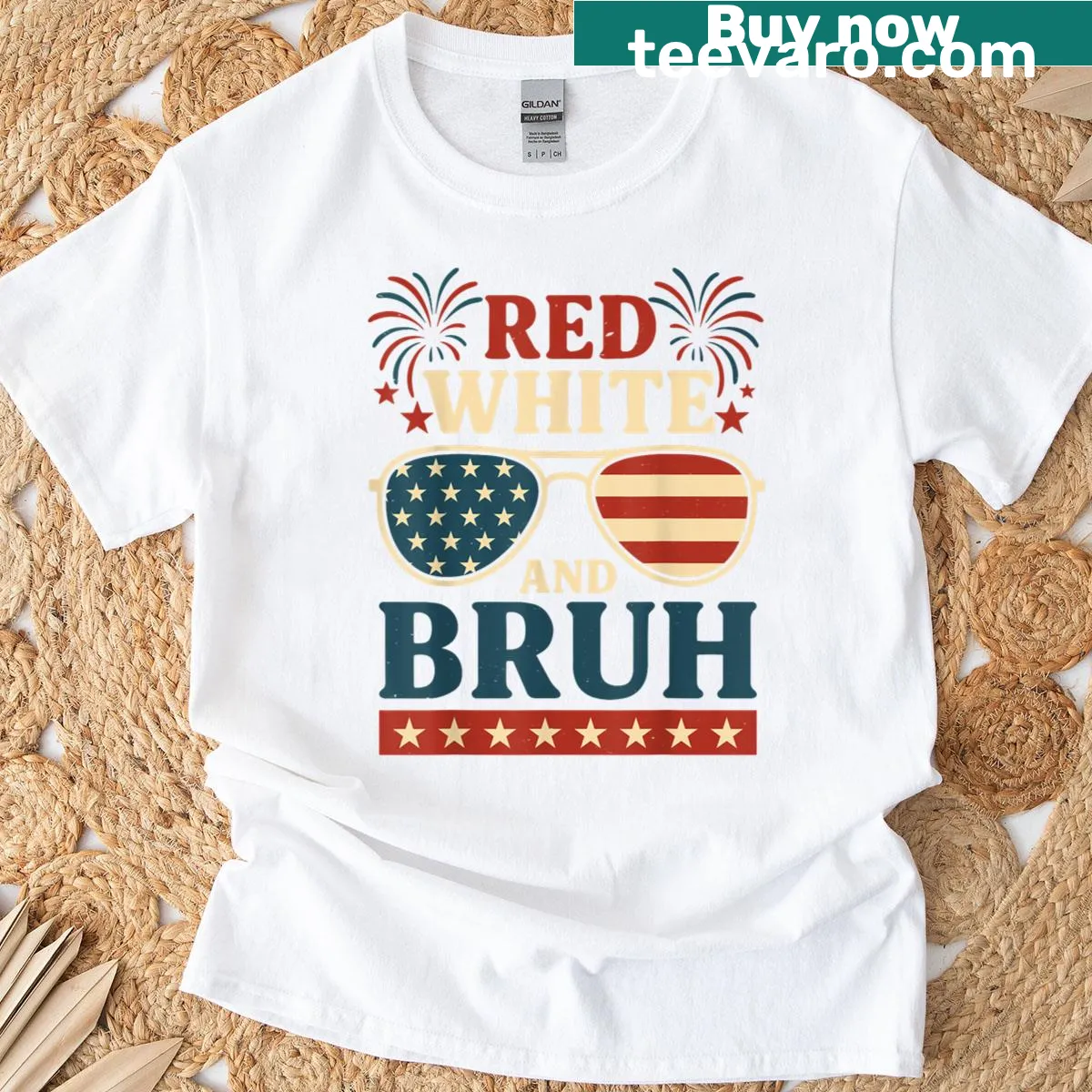 Funny 4th of July t-shirt with 'Bruh' text and patriotic design — on a men's t-shirt