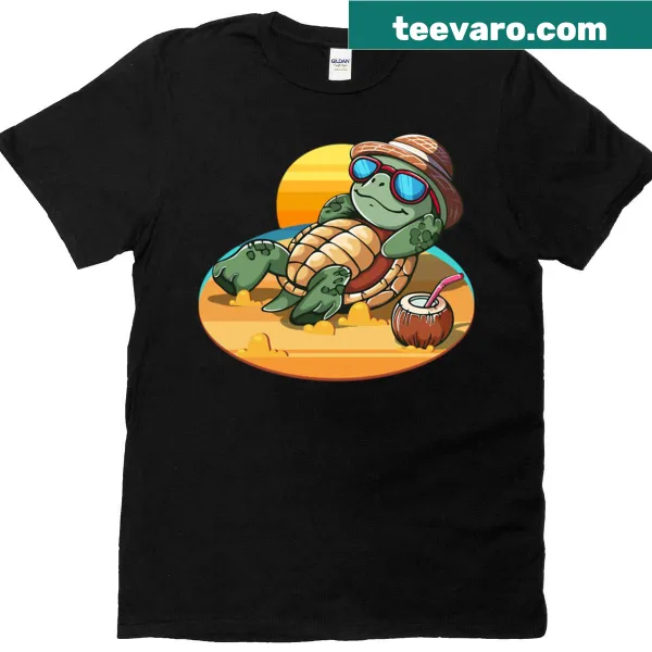 Cute turtle enjoying a coconut drink illustration