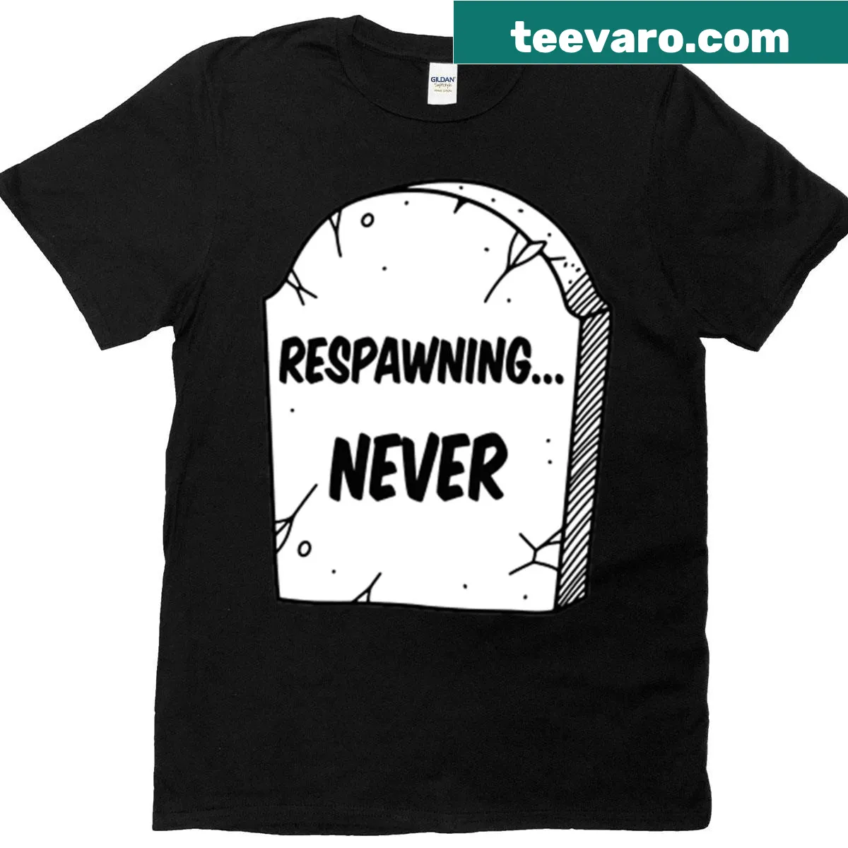 Humorous gaming-themed graphic tee with respawning concept — on a men's t-shirt