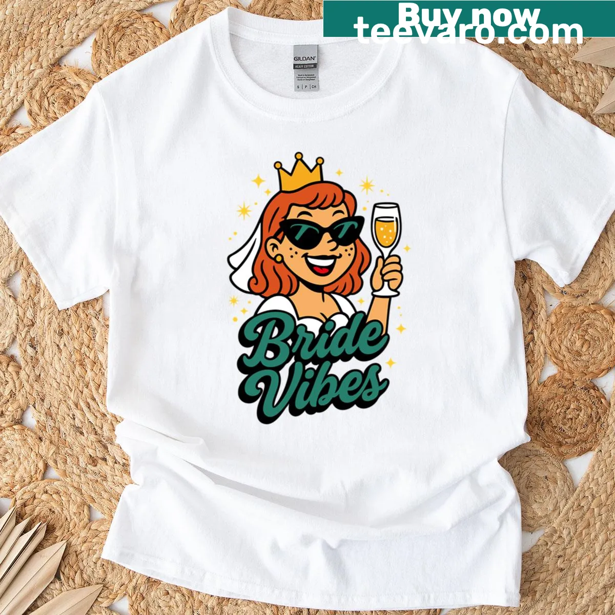 Bachelorette party t-shirt with retro bride vibes illustration — on a men's t-shirt
