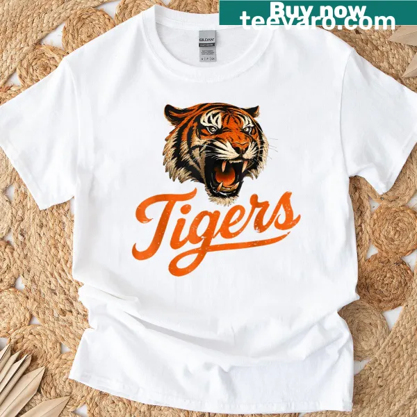 Retro t-shirt featuring playful tiger graphics