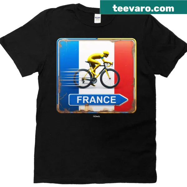 Whimsical road sign graphic tee pointing to France