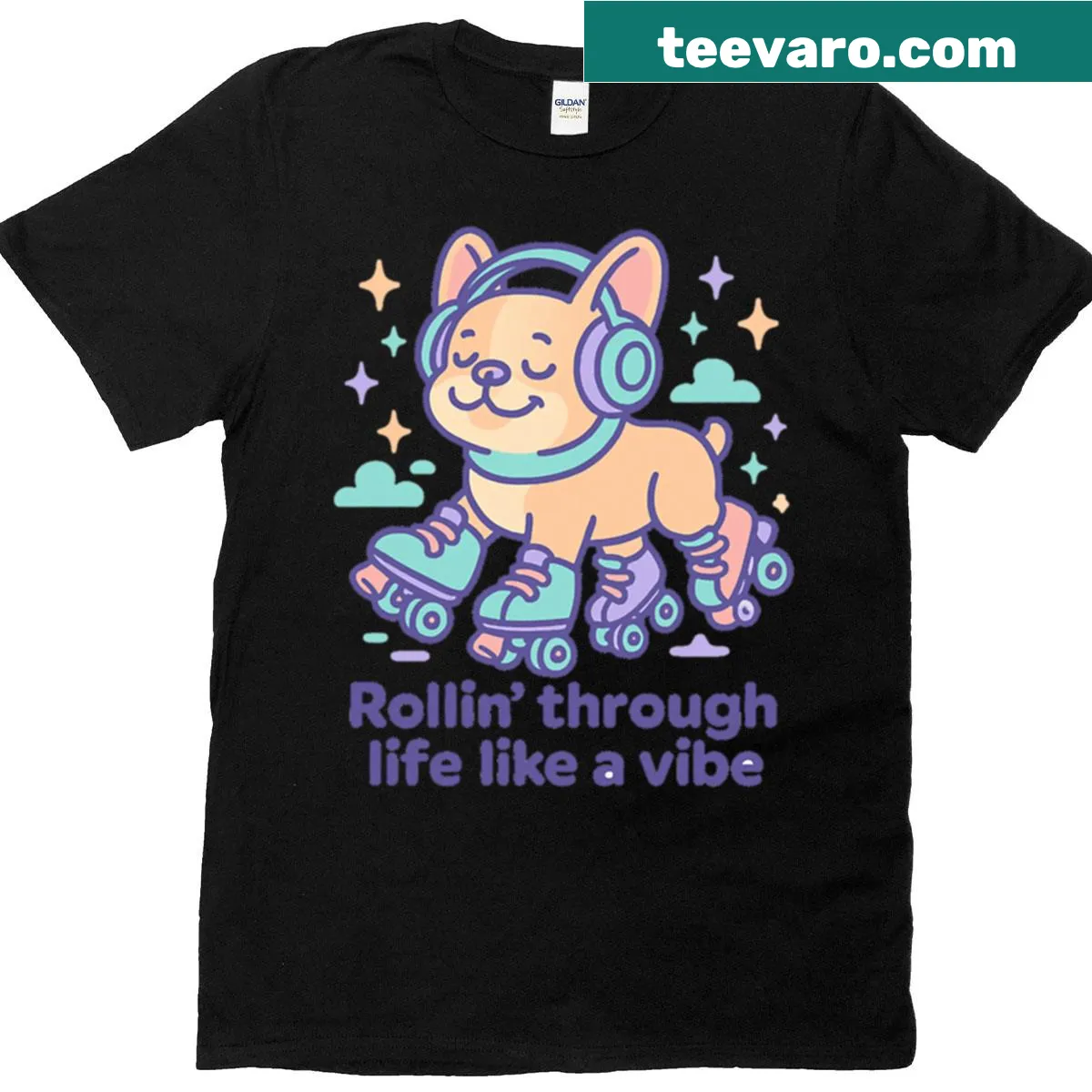 Cartoon French Bulldog design with a chill vibe — on a men's t-shirt