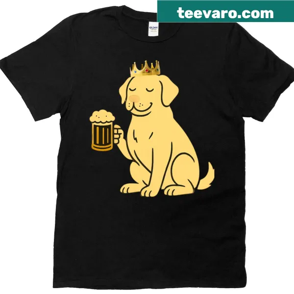 Illustrated crowned dog drinking beer on a funny T-shirt