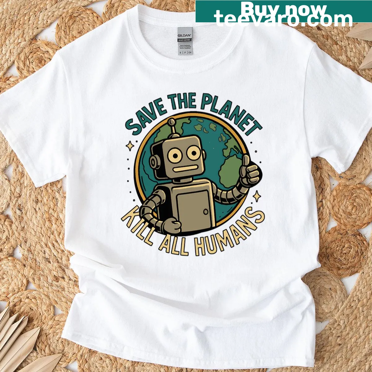 T-shirt with the message 'Save The Planet' promoting environmental awareness — on a men's t-shirt