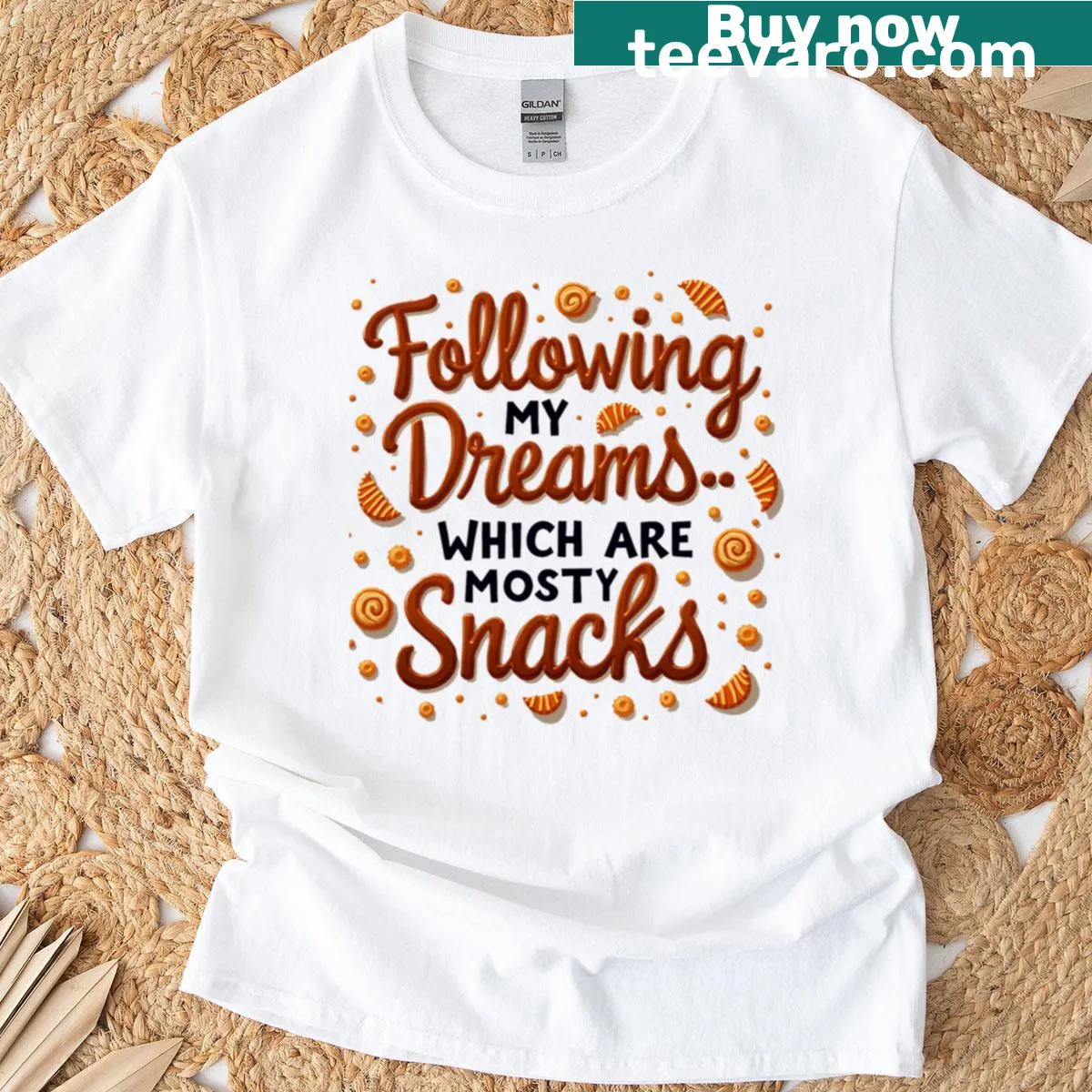 Text-based slogan design on a casual T-shirt, witty and bold. — on a men's t-shirt