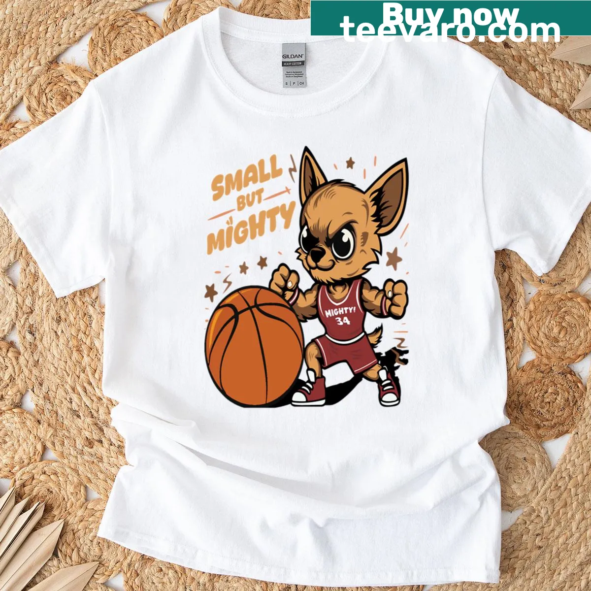 Cute Chihuahua dog playing basketball on a T-shirt — on a men's t-shirt