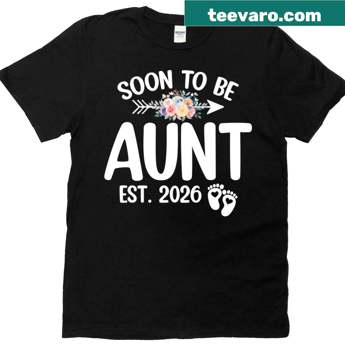 Sentimental 'Soon To Be Aunt Est 2026' graphic on a t-shirt — on a men's t-shirt