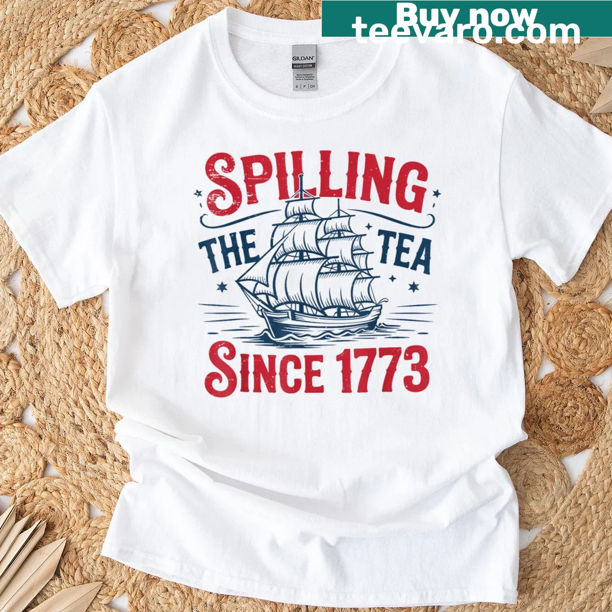 Funny tank top with 'Spilling The Tea Since 1773' text — on a men's t-shirt