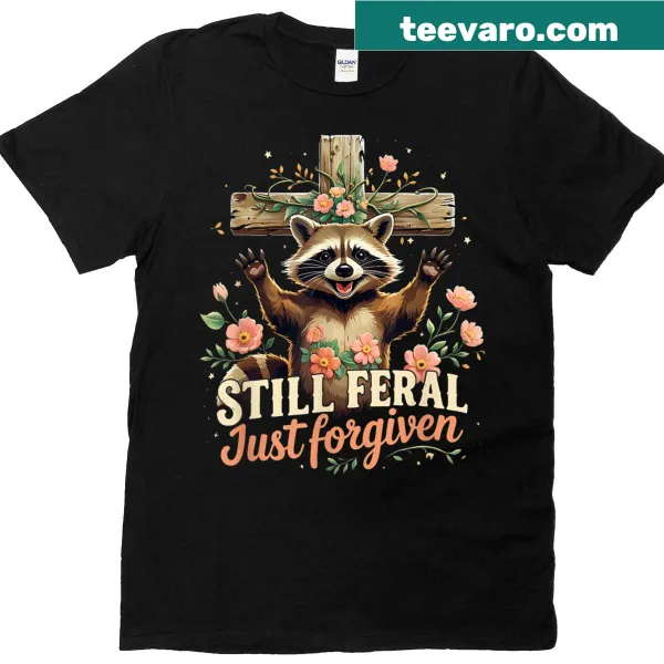 Christian raccoon t-shirt with illustration and humorous message.