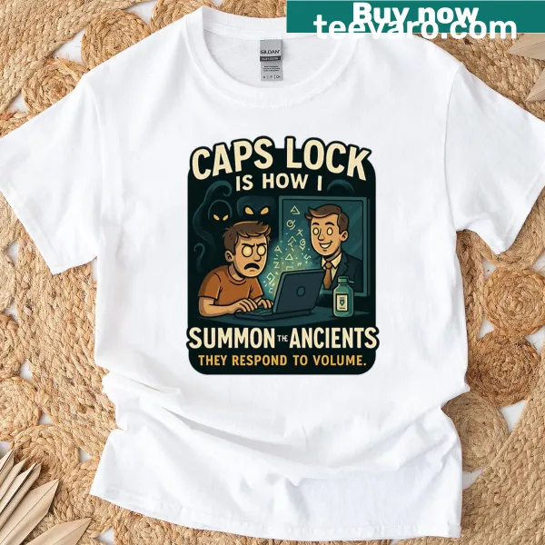 T-shirt featuring a graphic with the phrase 'Summon The Ancients'