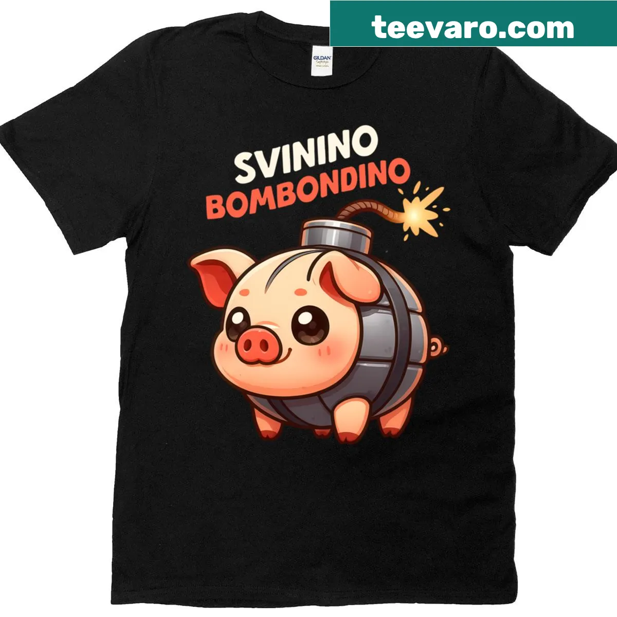 T-shirt featuring the Svinino Bombondino meme graphic in a playful design — on a men's t-shirt