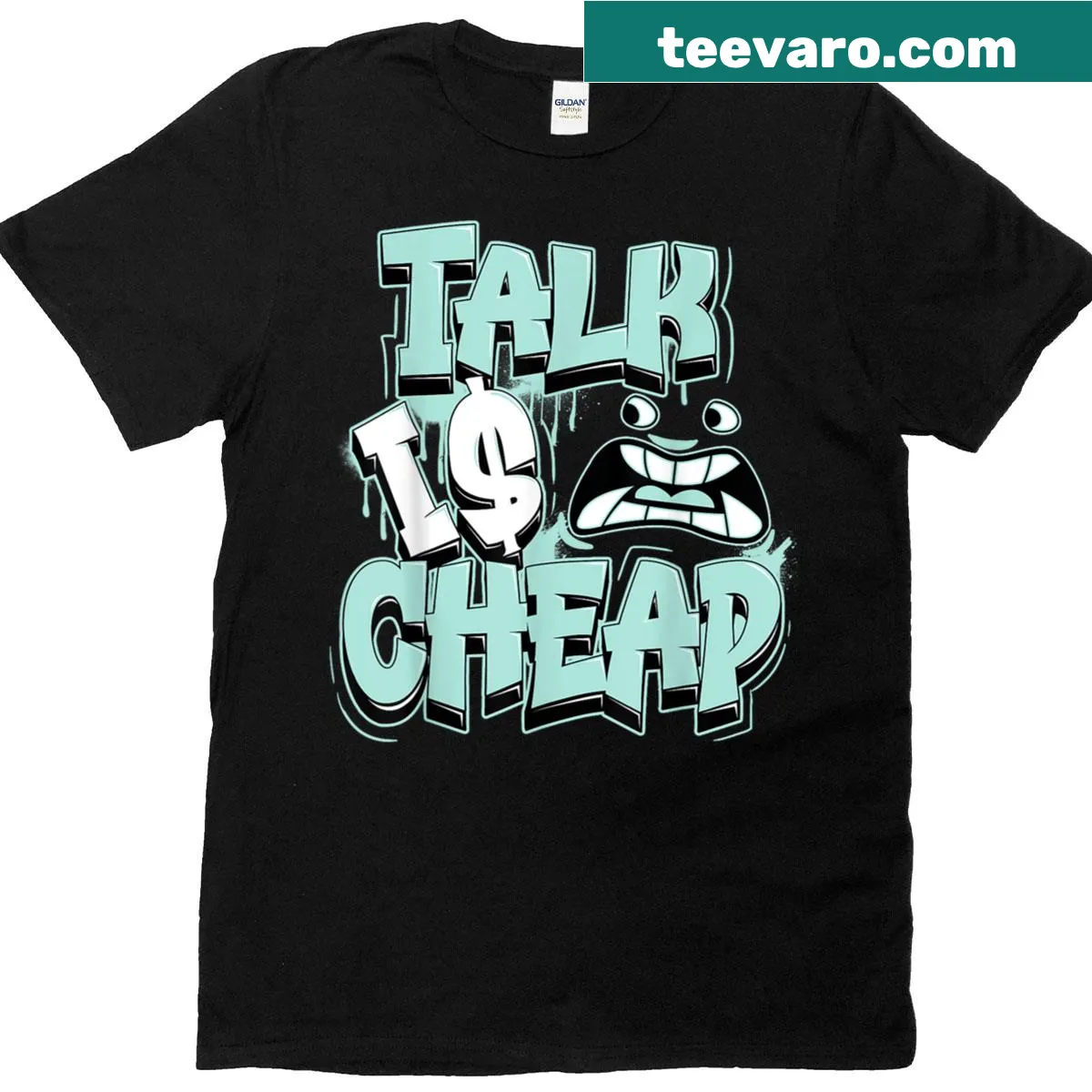 Humorous 'Talk Is Cheap' Igloo 11s matching tee design — on a men's t-shirt