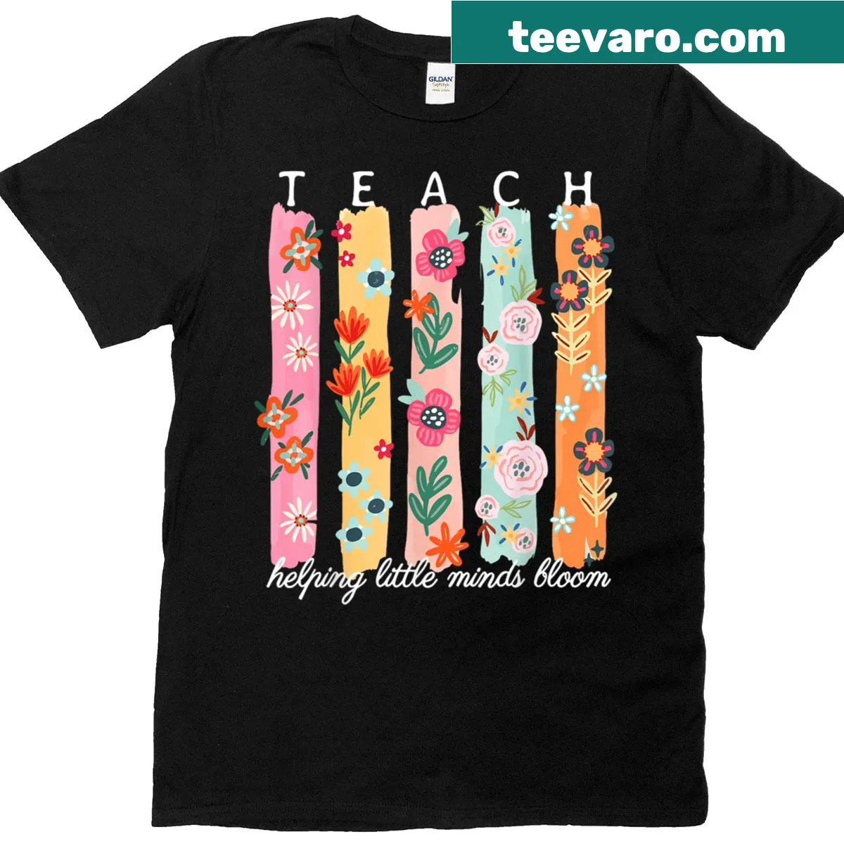 Floral T-shirt design celebrating teachers and nurturing minds — on a men's t-shirt