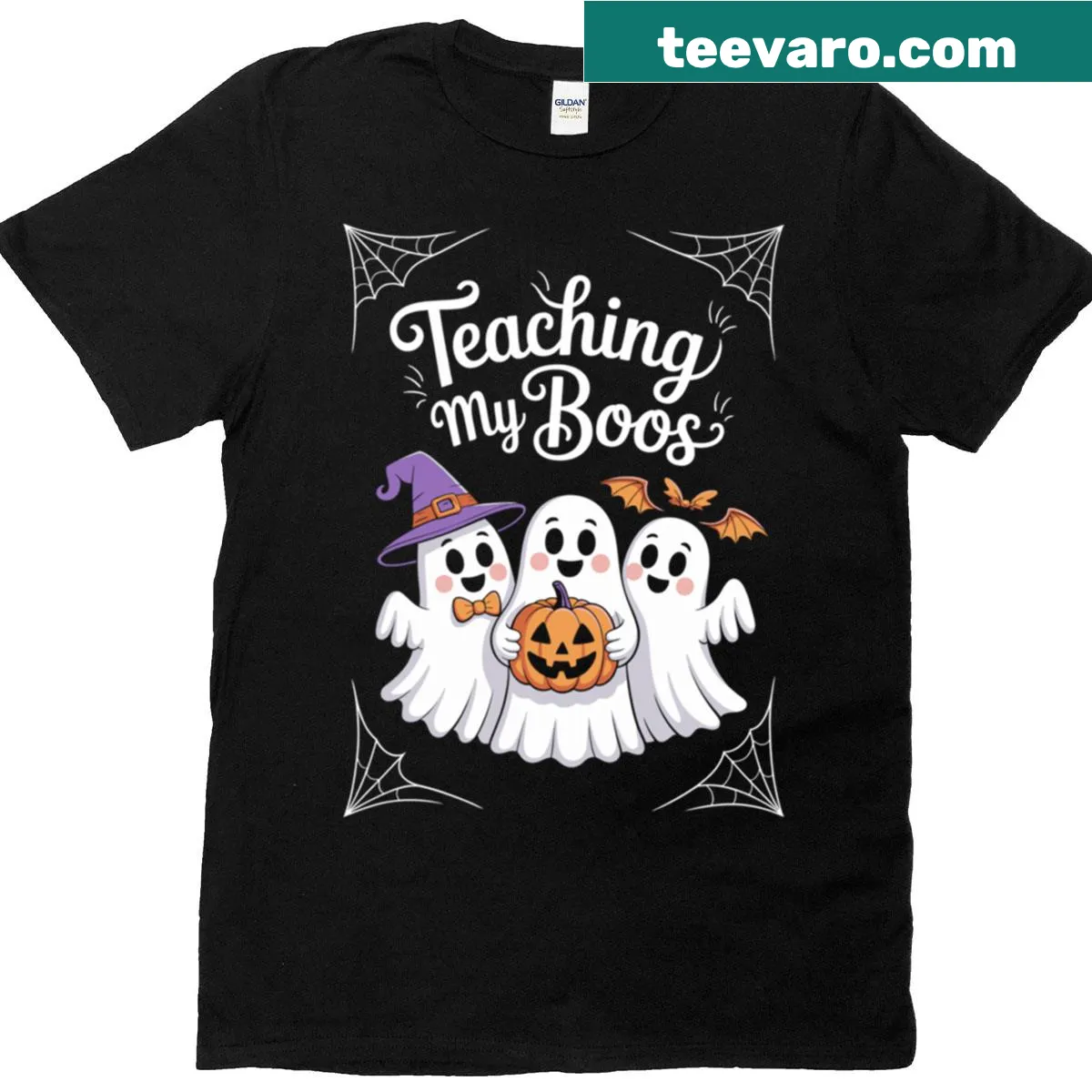 Playful text 'Teaching My Boos' on a teacher t-shirt — on a men's t-shirt