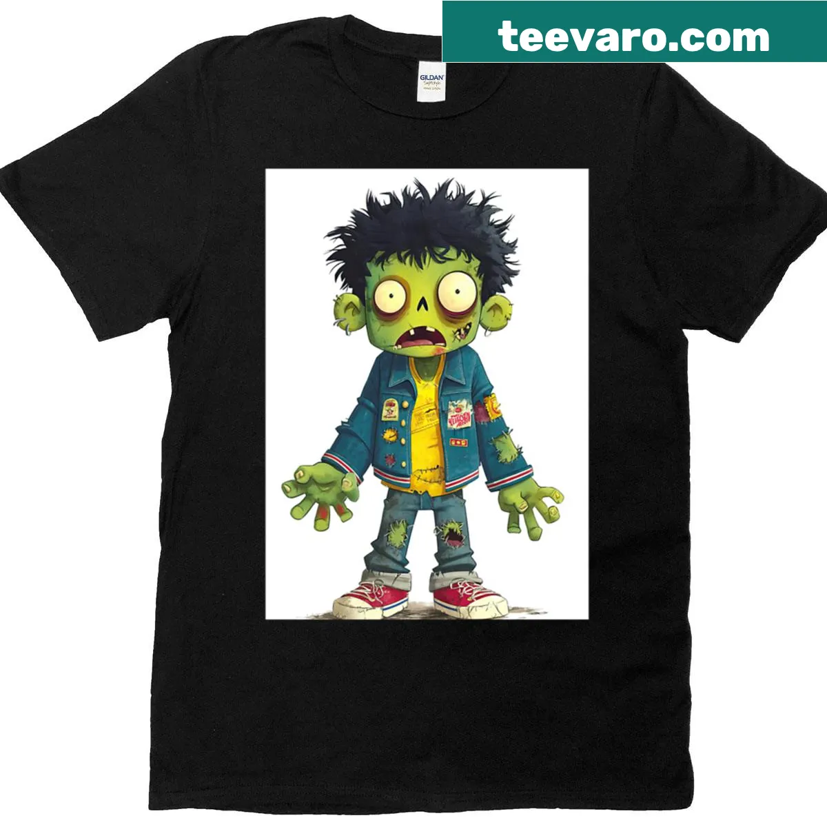 T-shirt with a bold ink drawing of a zombie character — on a men's t-shirt