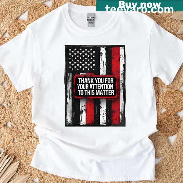 USA flag-themed t-shirt with bold typography about attention