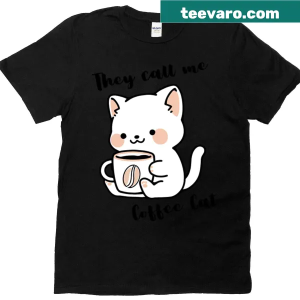 Cute design of a cat with a coffee cup and funny text.