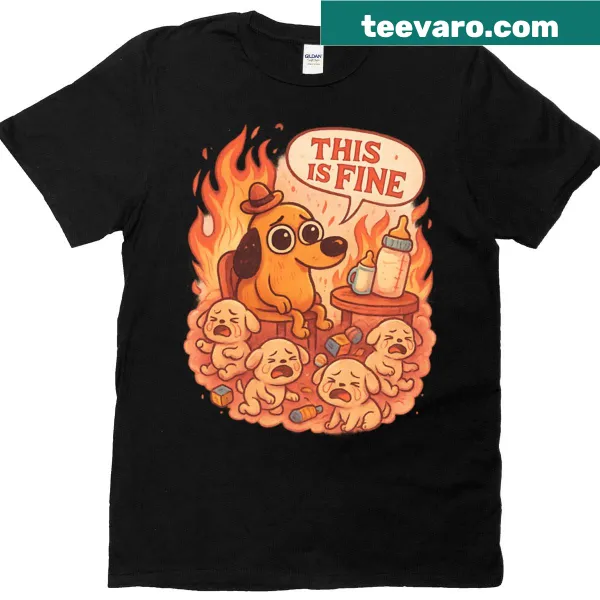 Cartoon of a crying puppy with fire and text 'This Is Fine'