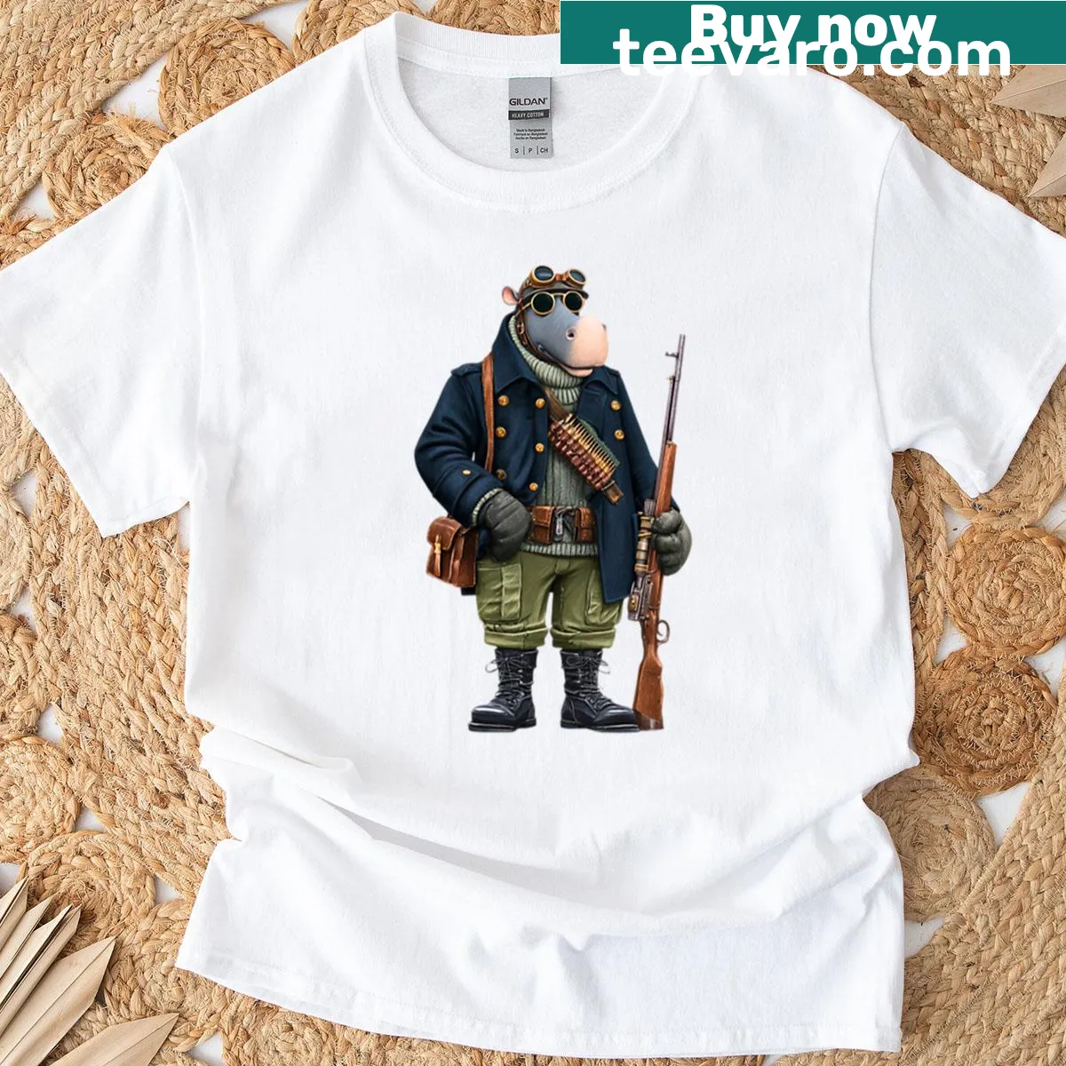 Hippo marksman graphic on a t-shirt with a playful design — on a men's t-shirt