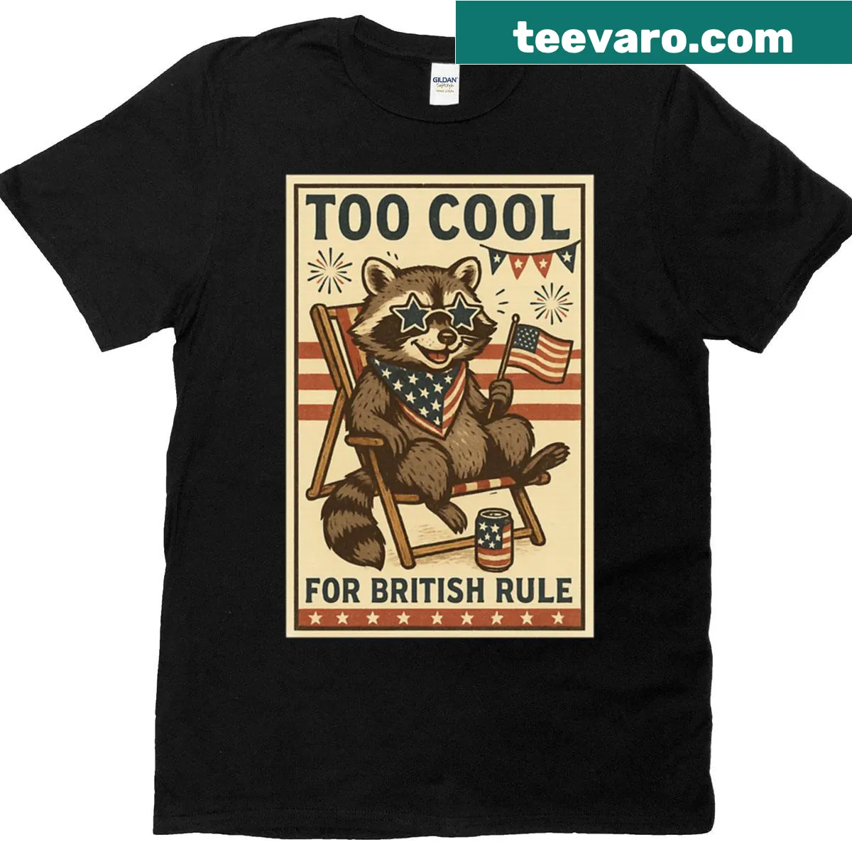 Patriotic raccoon retro t-shirt with playful design — on a men's t-shirt