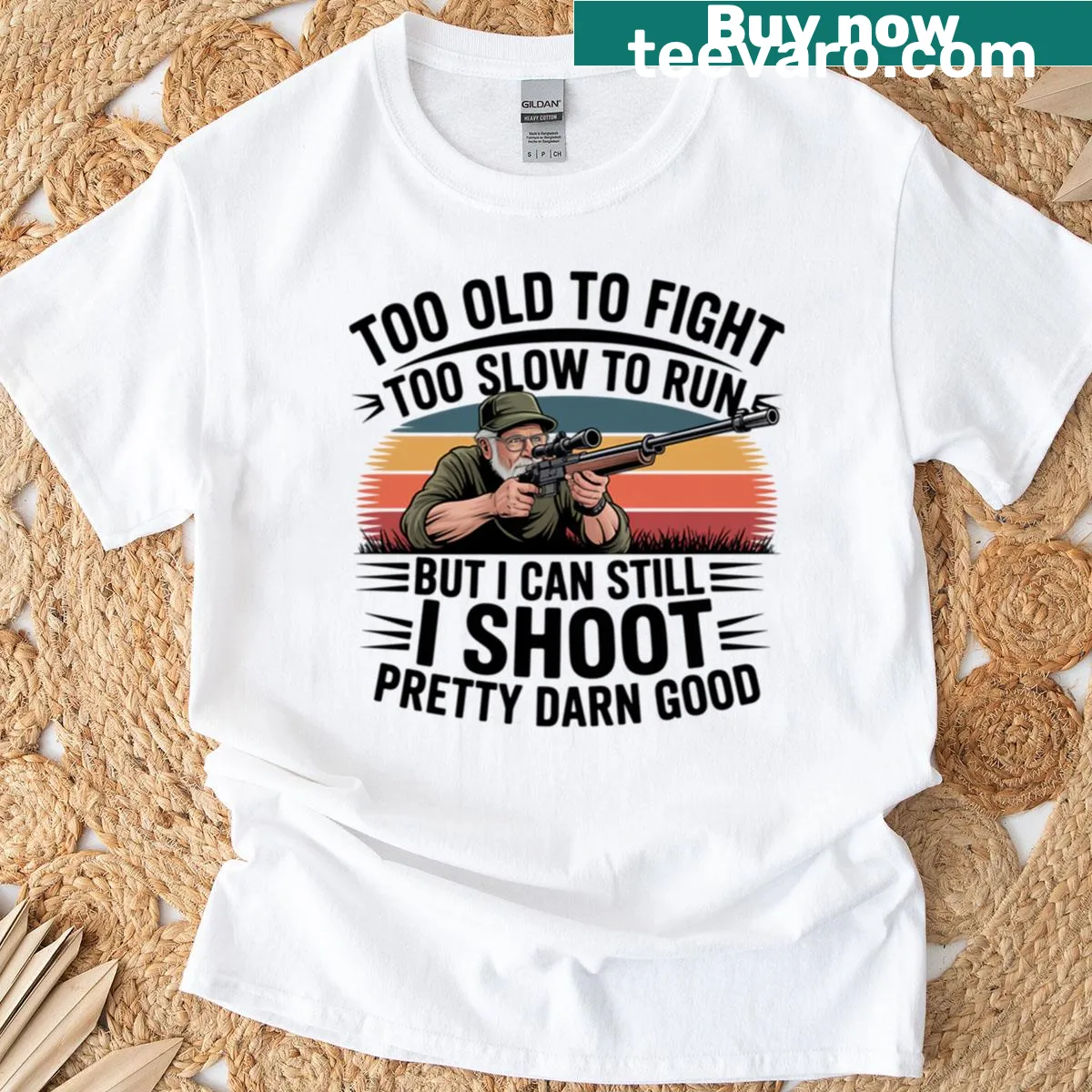 Oversized t-shirt with a humorous shooting-themed saying — on a men's t-shirt
