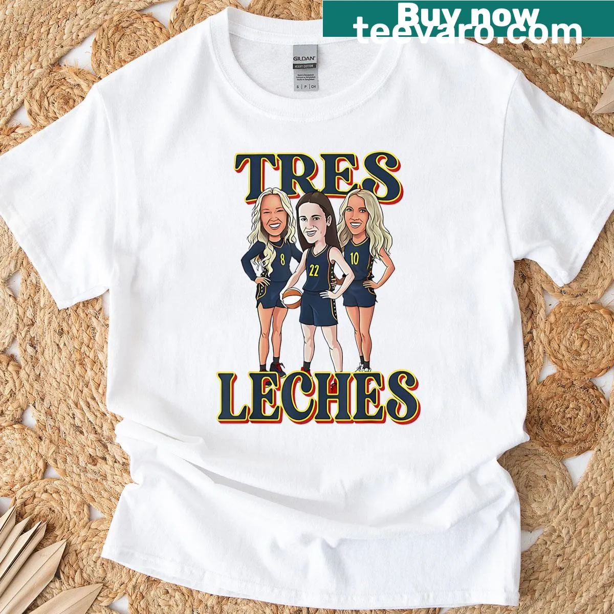 Basketball-themed women's t-shirt with 'Tres Leches' text — on a men's t-shirt