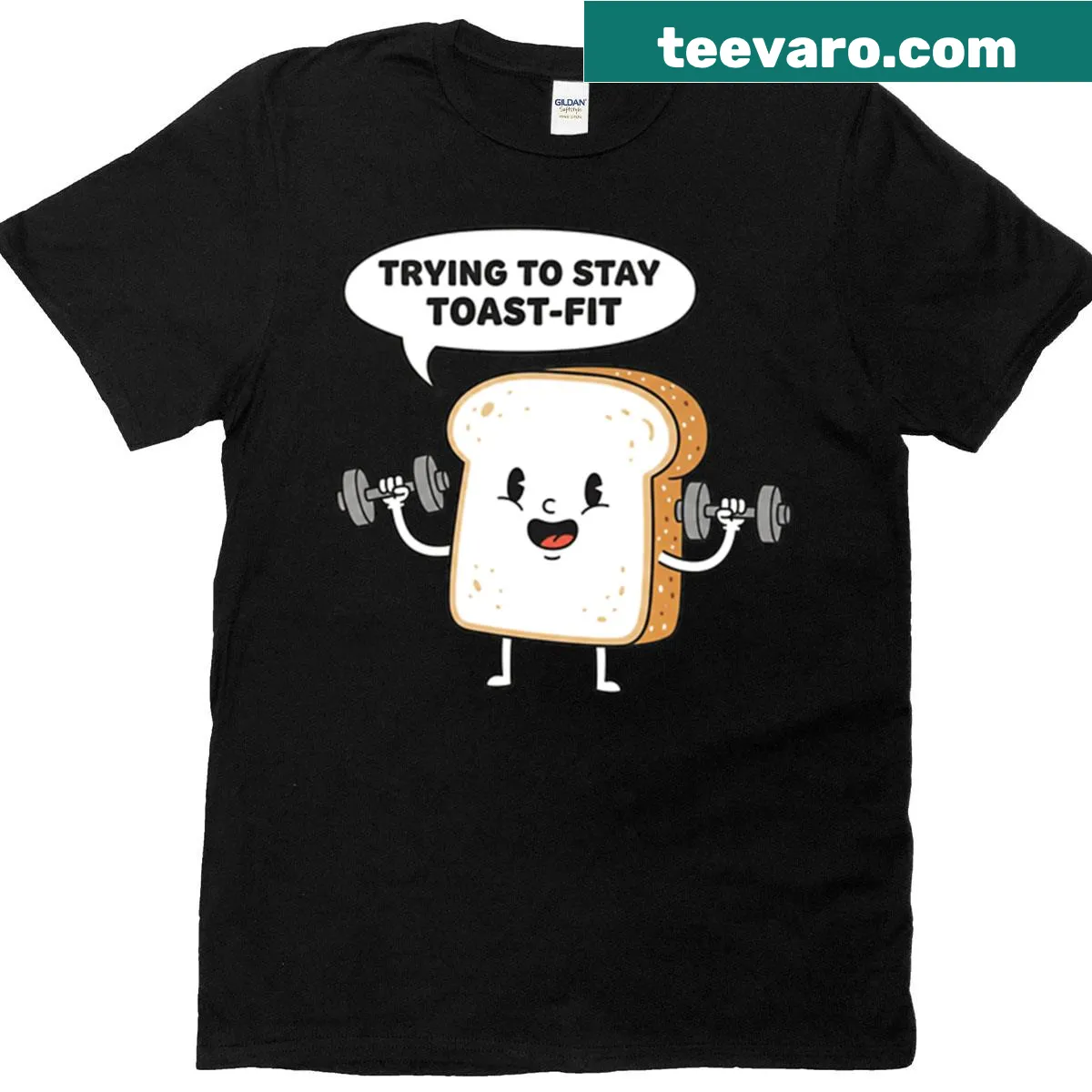 Playful workout t-shirt with 'Trying To Stay Toast-fit' text — on a men's t-shirt