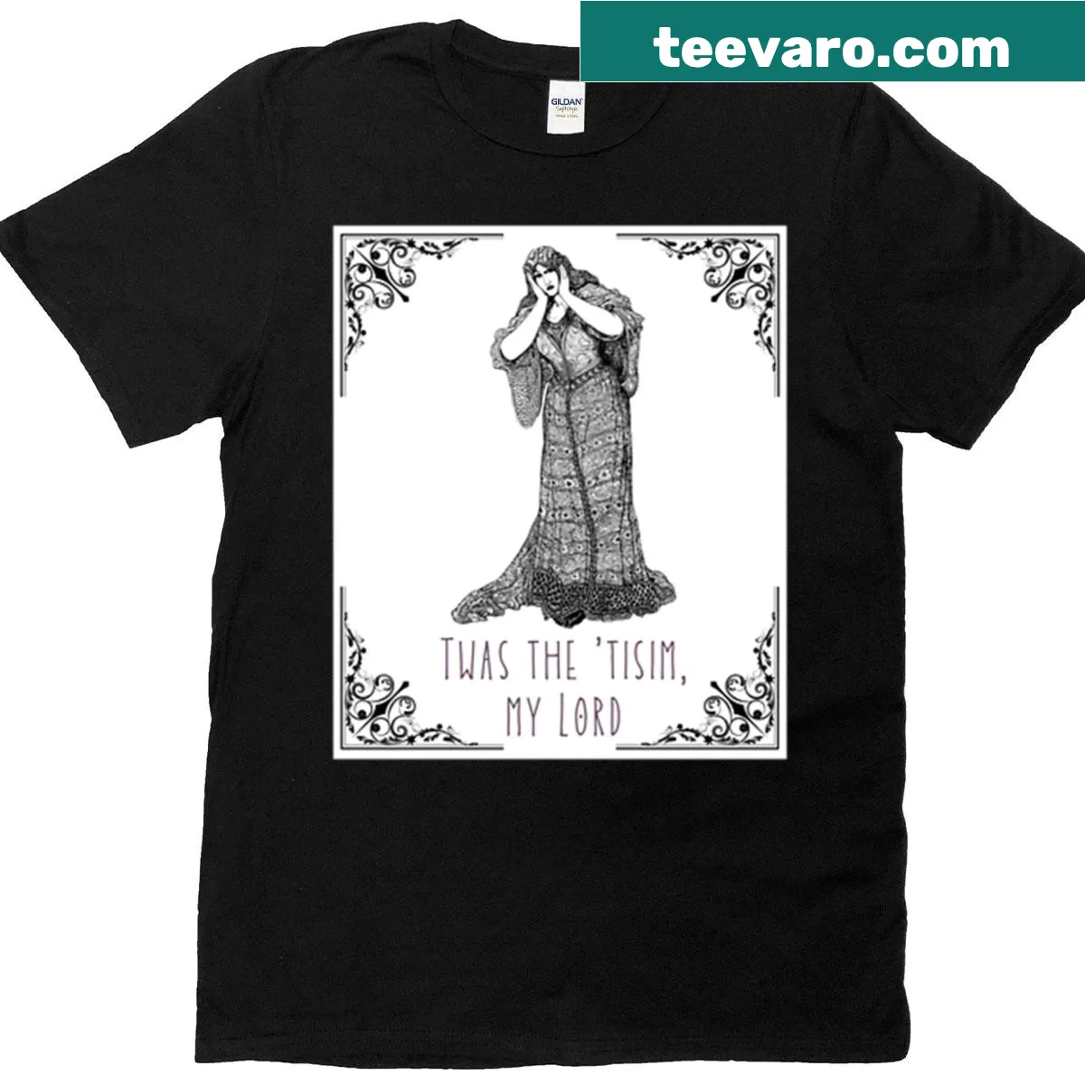 Vintage t-shirt with 'Twas The Tisim My Lord' festive text — on a men's t-shirt