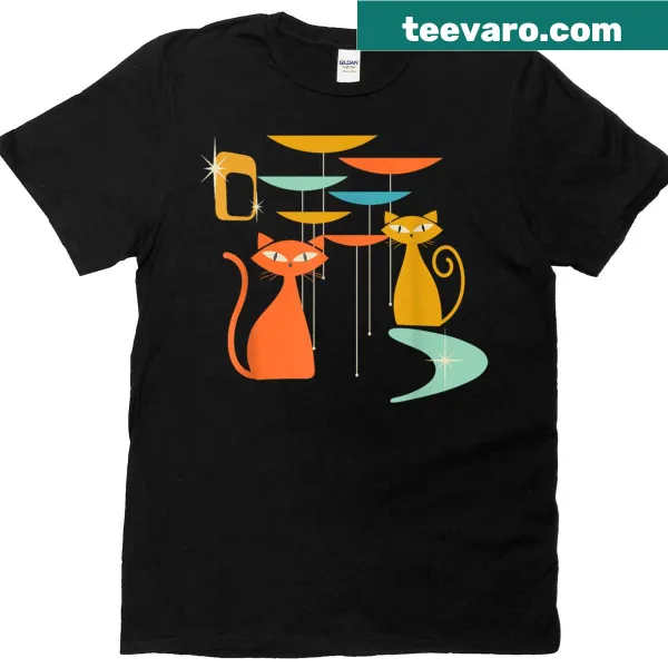 Vintage T-shirt with atomic cat design in retro style