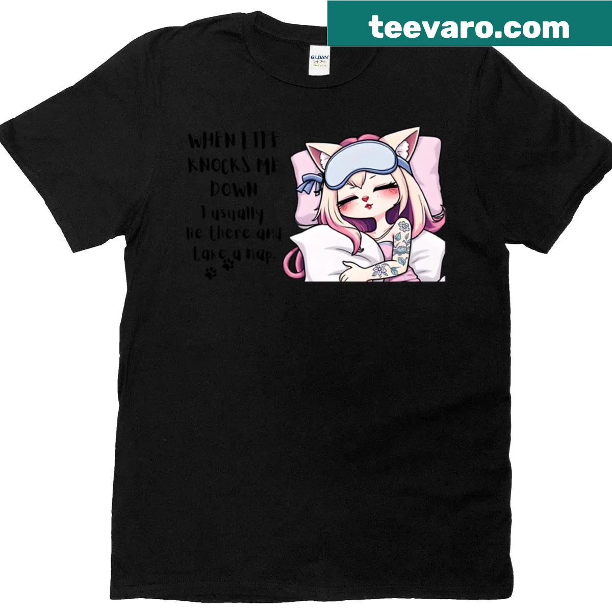 Inspirational T-shirt with the saying 'When Life Knocks Me Down'. — on a men's t-shirt