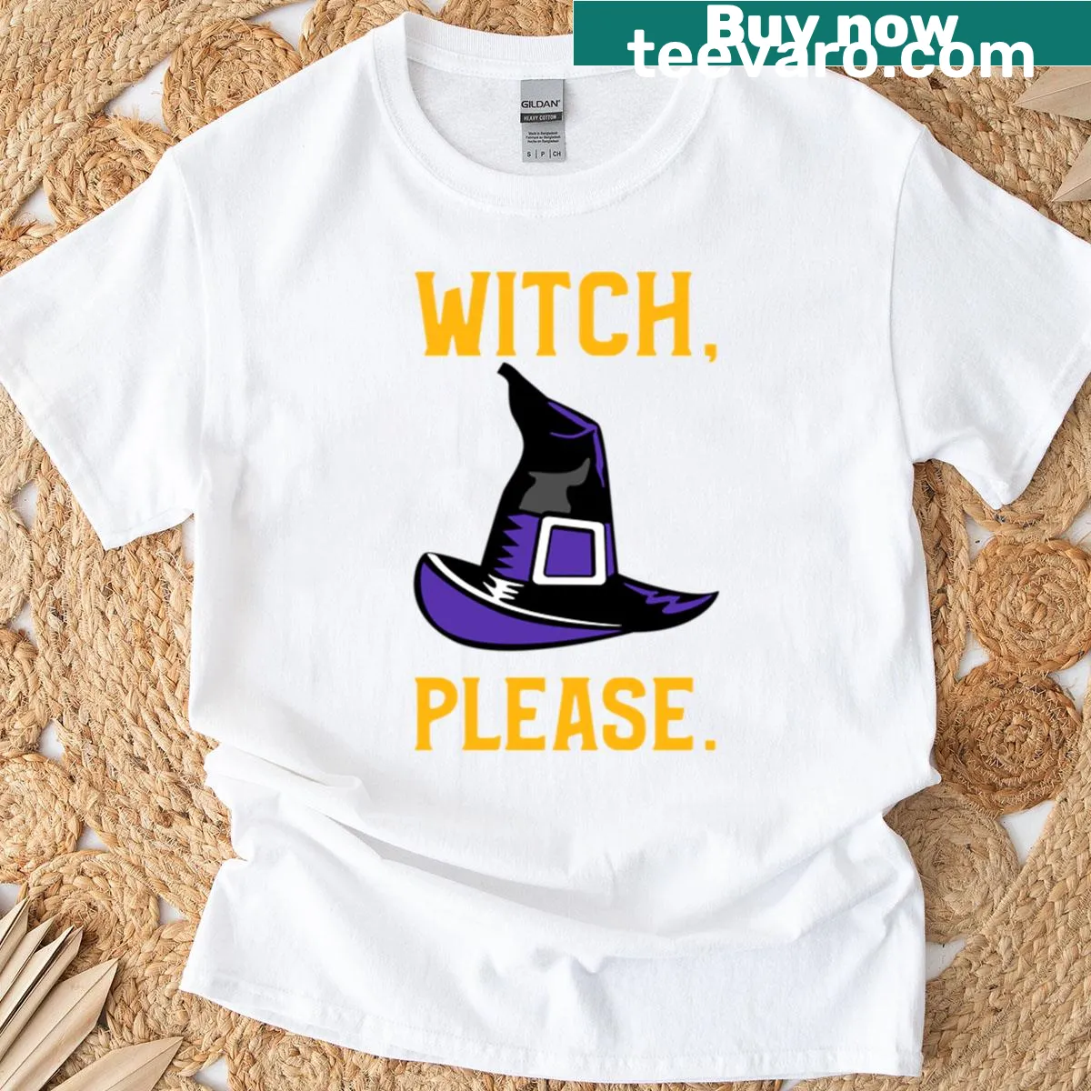 Bold Halloween tee with the phrase 'Witch Please' and fun graphics — on a men's t-shirt