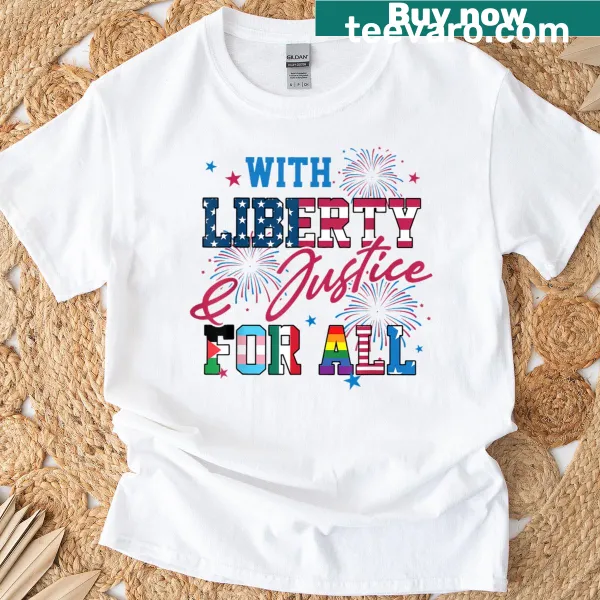 Emblematic design promoting liberty and justice for all